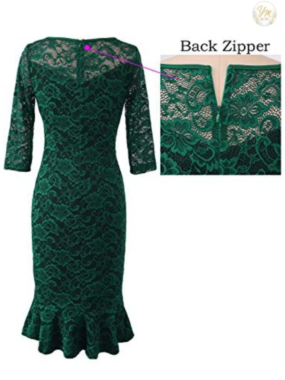 Vintage Bodycon Mermaid Midi Dress Cocktail Party Sheath 3/4 Sleeve Zipper